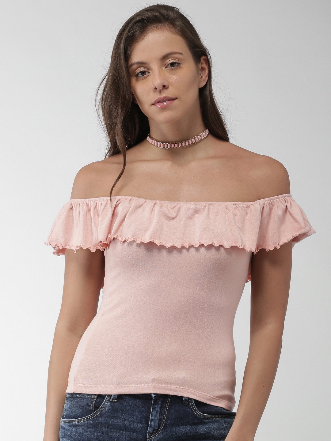 

Aeropostale Women Pink Solid Bardot Top