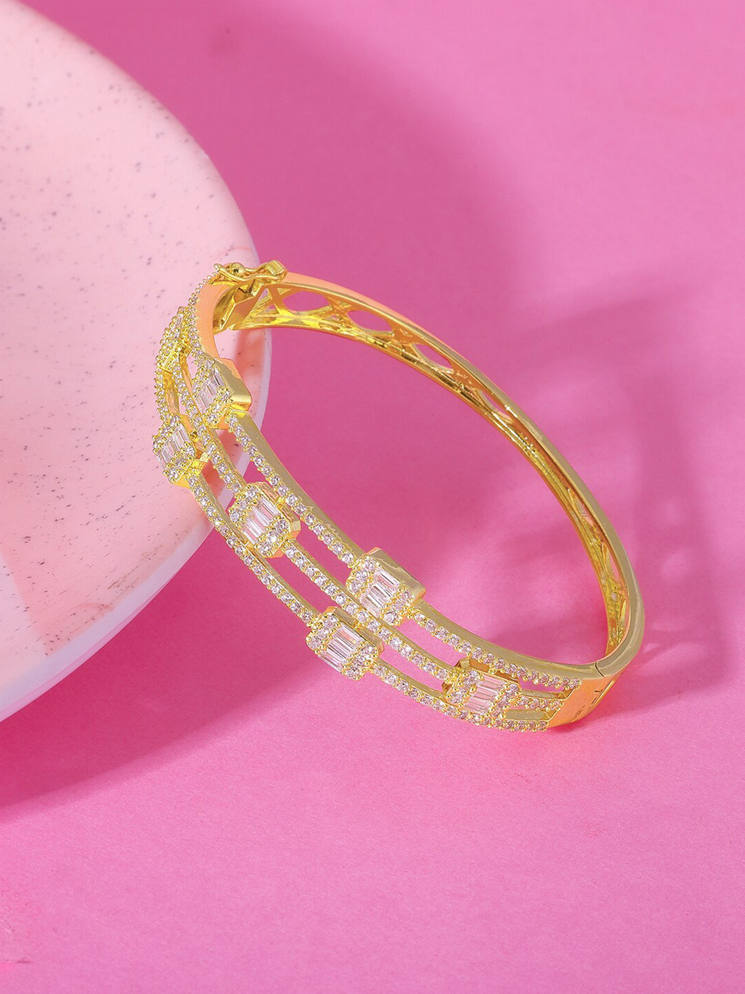 

GIVA Women Gold-Toned & White Sterling Silver Cubic Zirconia Gold-Plated Bangle-Style Bracelet