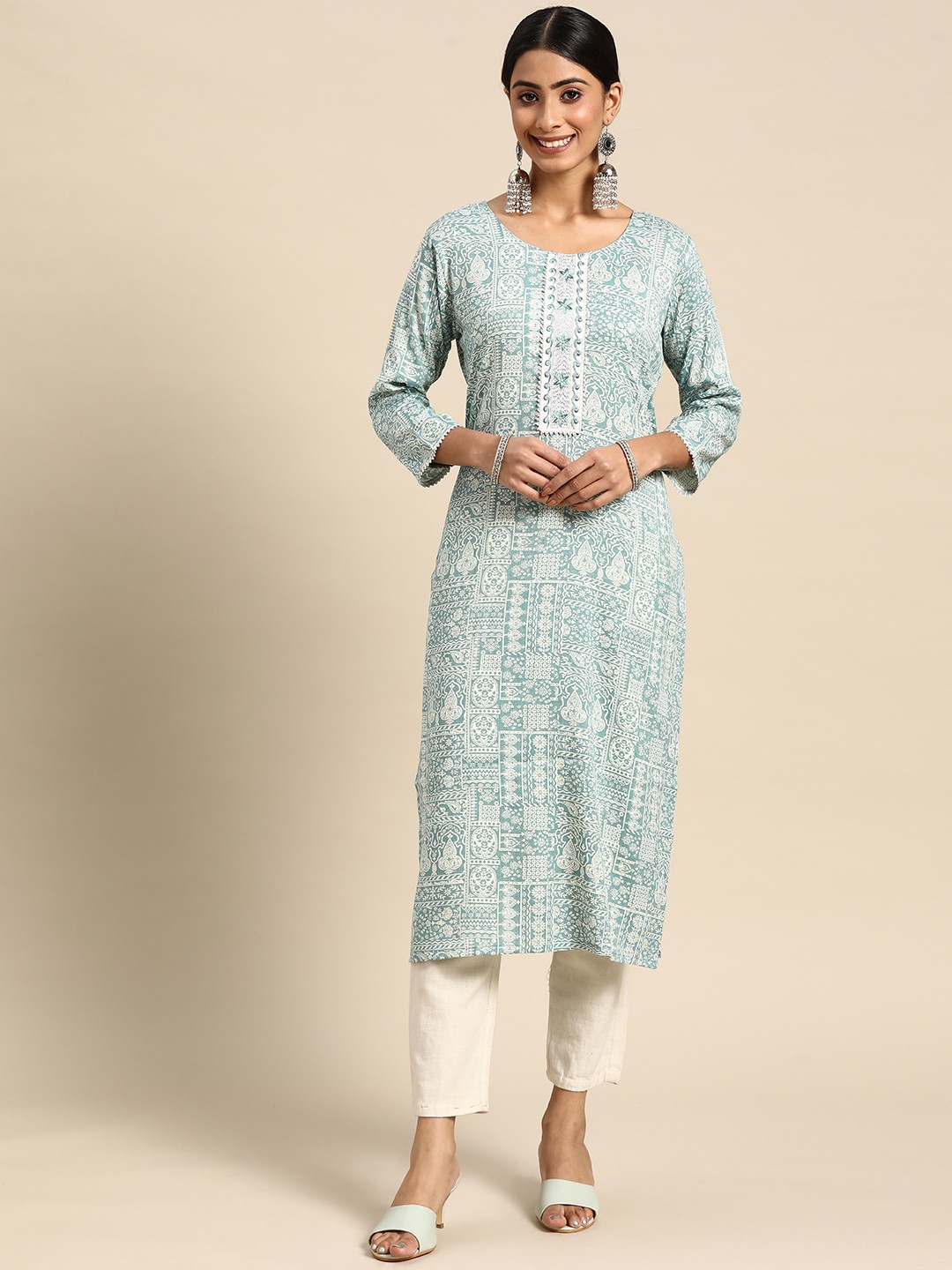 

Sangria Women Ethnic Motifs Printed Embroidery Work Gotta Patti Kurta, Blue