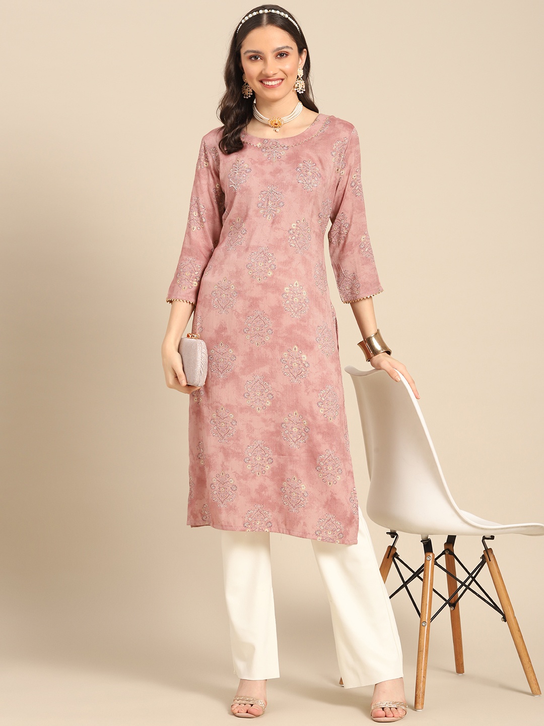 

Sangria Women Pink Ethnic Motifs Printed Kurta