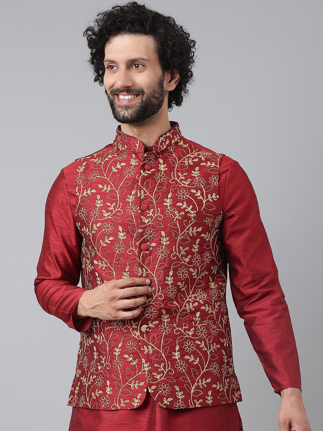 

hangup trend Men Embroidered Nehru Jackets, Red