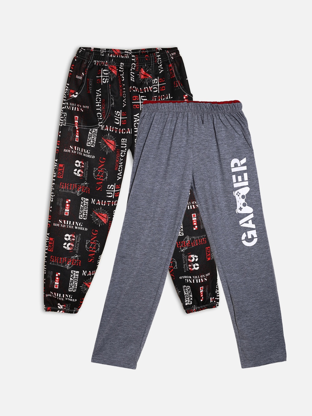 

Fashionable Boys Pack Of 2 Printed Track Pants, Black