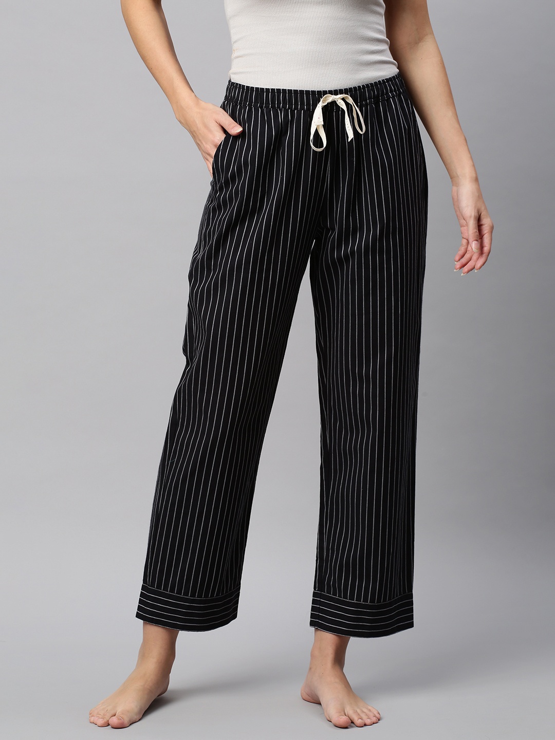 

Chemistry Pure Cotton Striped Lounge Pants, Black