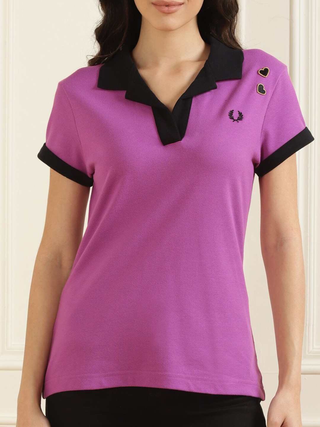 

Fred Perry Women Polo Collar Applique Cotton T-shirt, Purple