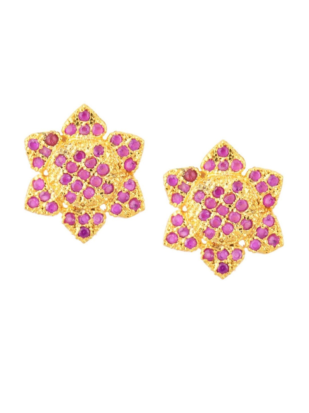 

Efulgenz Women Gold-Plated Floral Studs Earrings, Pink