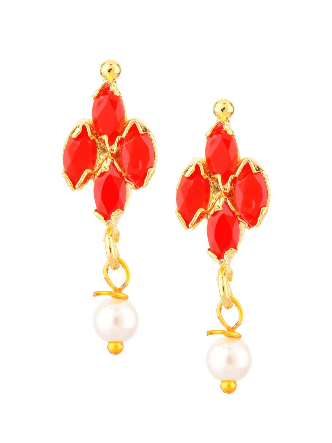 

Efulgenz Women Red Gold-Plated Floral Drop Earrings