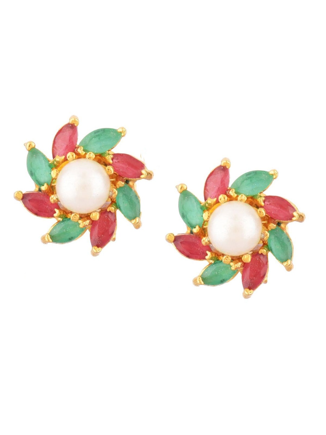 

Efulgenz Women Maroon Gold-Plated Floral Studs Earrings