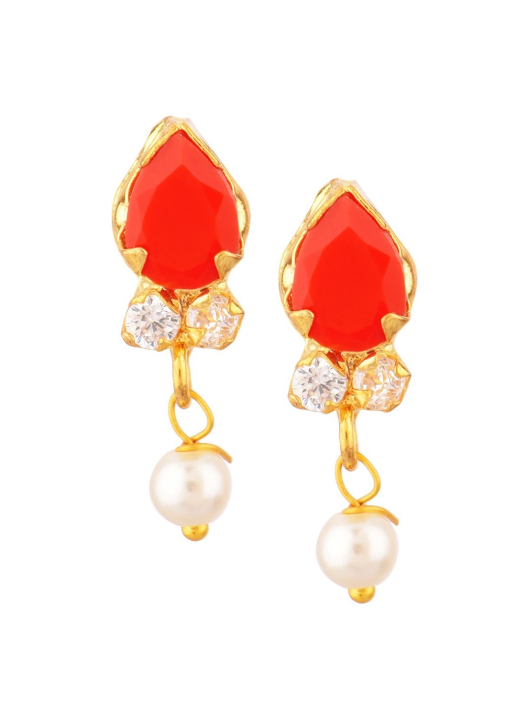 

Efulgenz Women Red and White crystals Gold Plated and Teardrop Shaped Drop Earrings