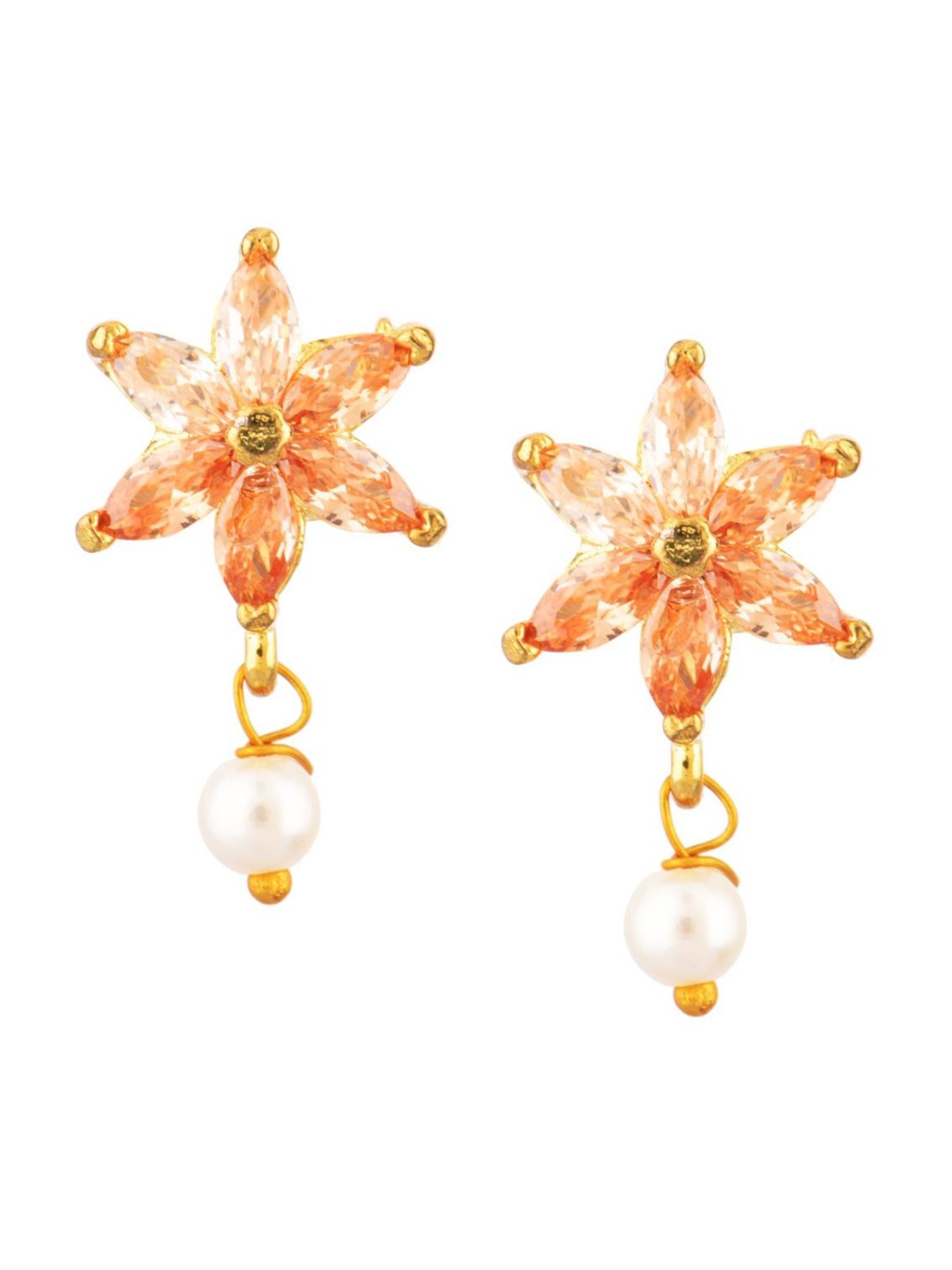 

Efulgenz White & Gold-Plated Floral Drop Earrings