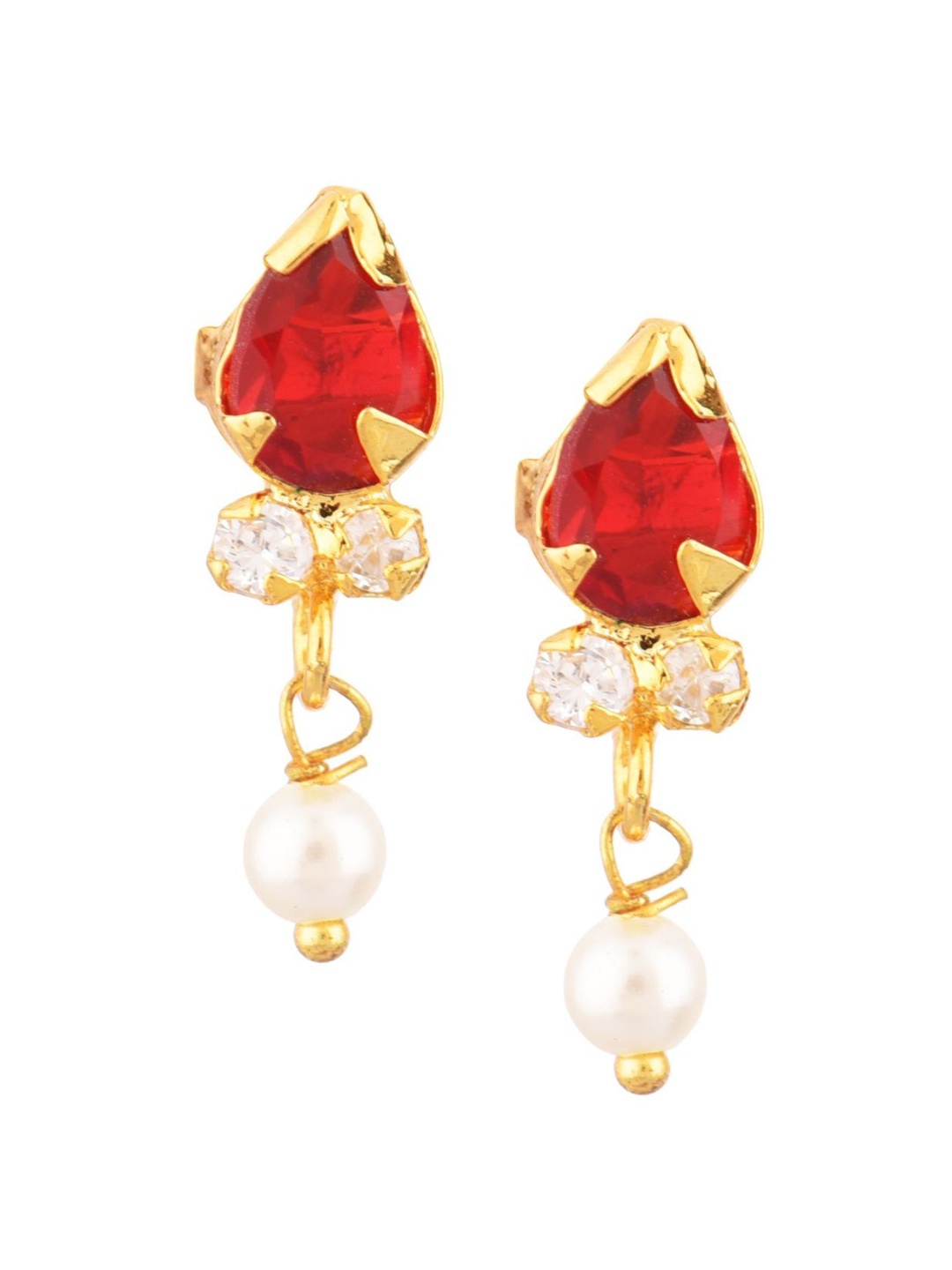 

Efulgenz Maroon Gold-Plated Teardrop Shaped Drop Earrings