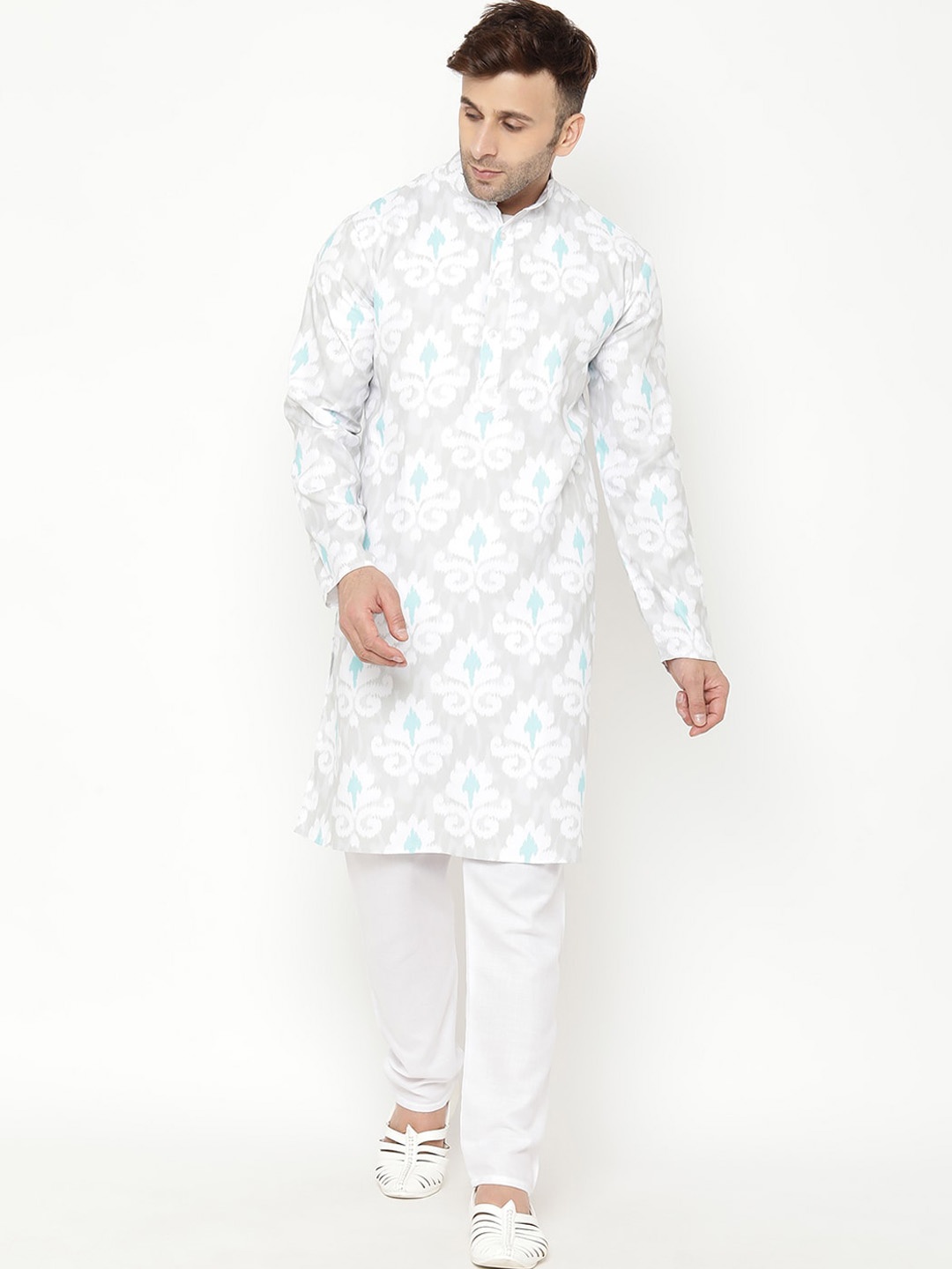 

hangup trend Men Printed Kurta with Pyjamas, Cream