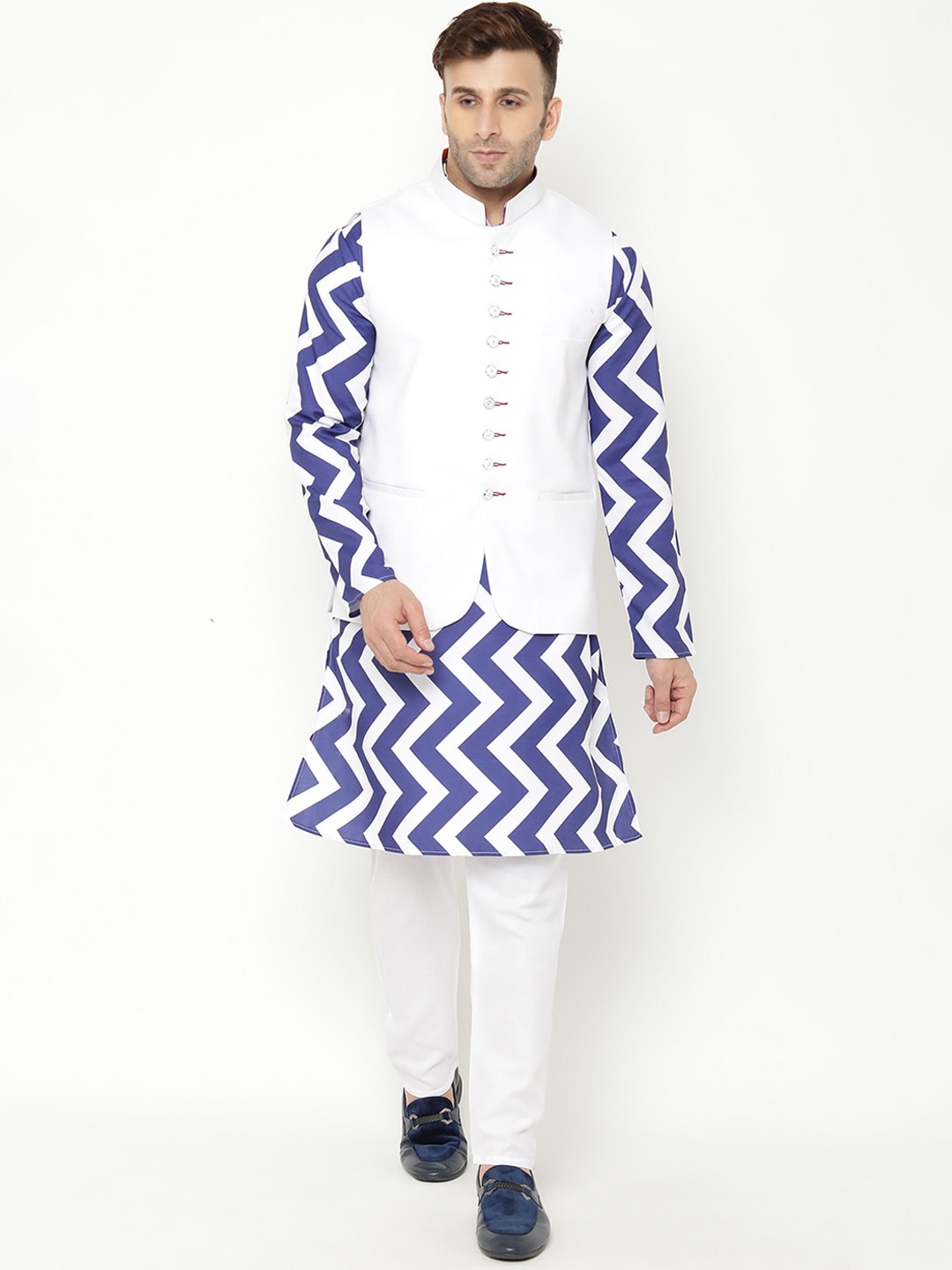 

hangup trend Men Printed Kurta with Pyjamas, Blue