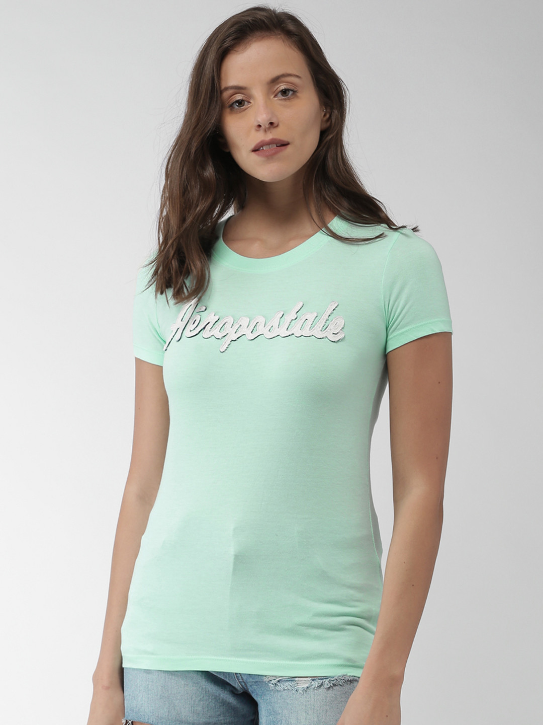 

Aeropostale Women Blue Self Design Round Neck T-shirt