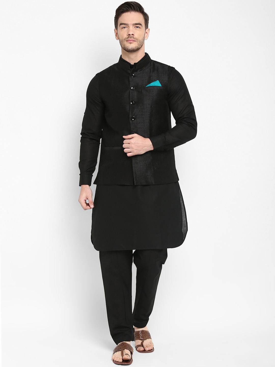 

hangup trend Men Kurta Set With Nehru Jacket, Black