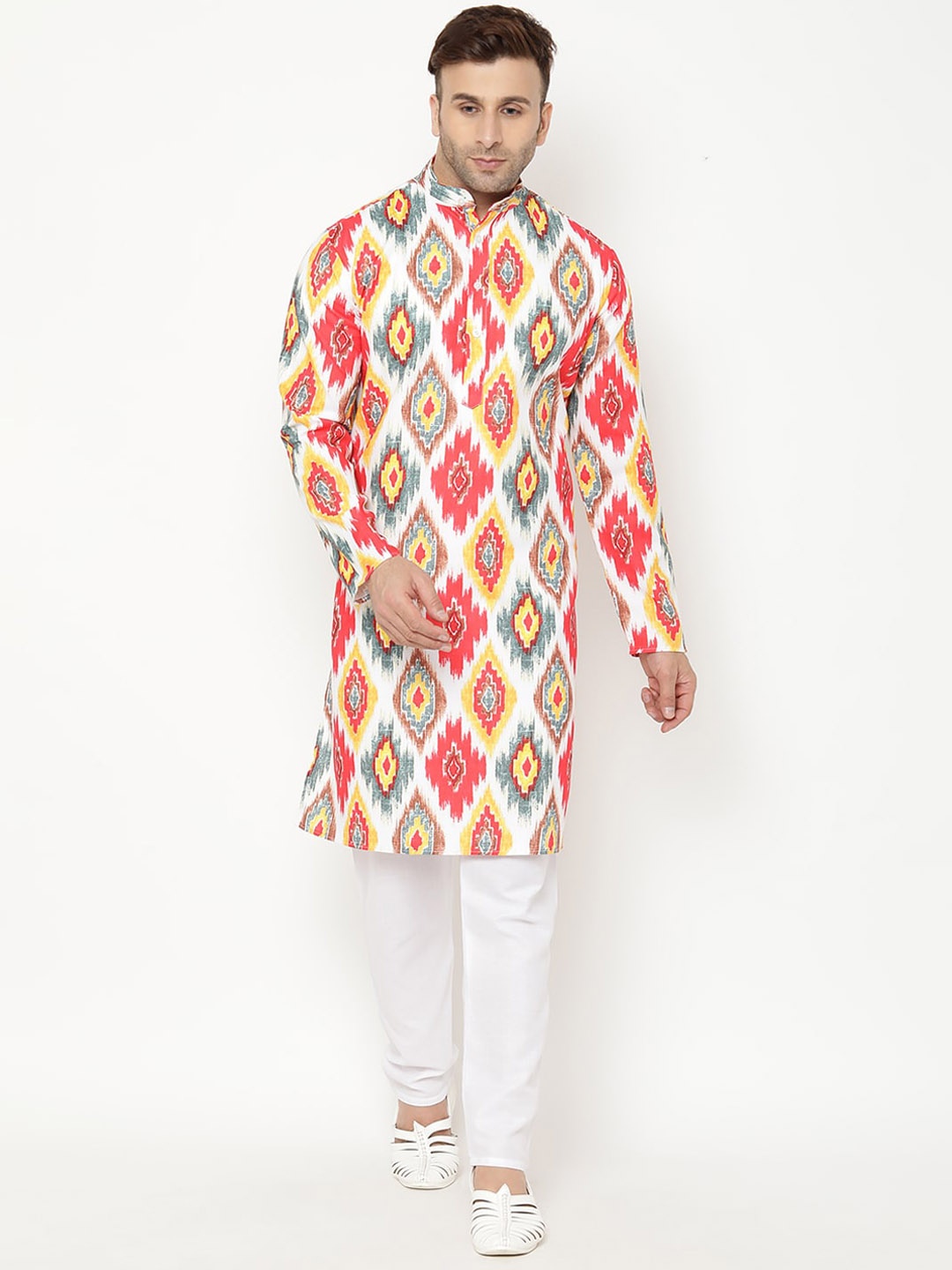 

hangup trend Men Printed Kurta with Pyjamas, White