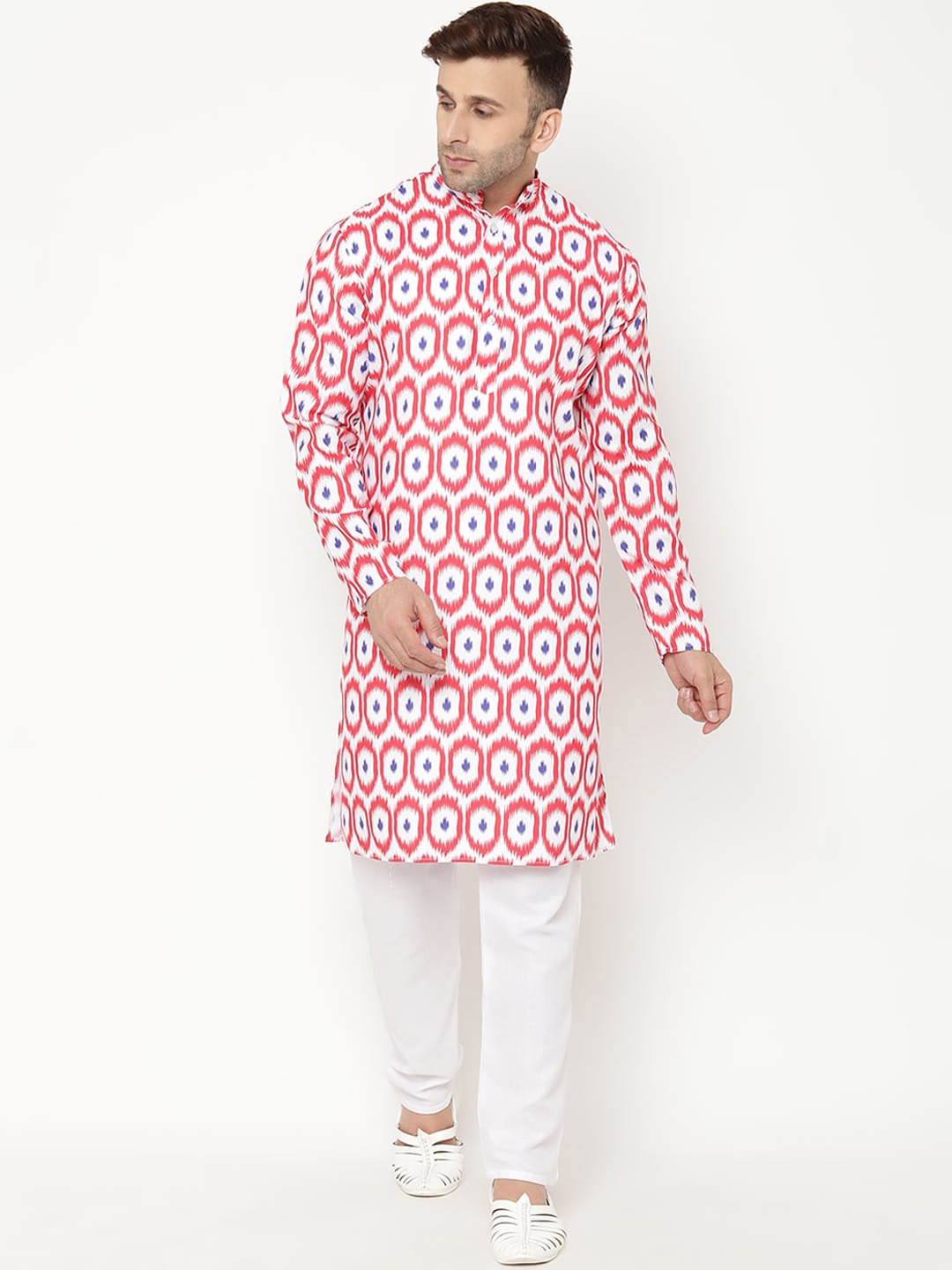 

hangup trend Men White Printed Kurta with Pyjamas