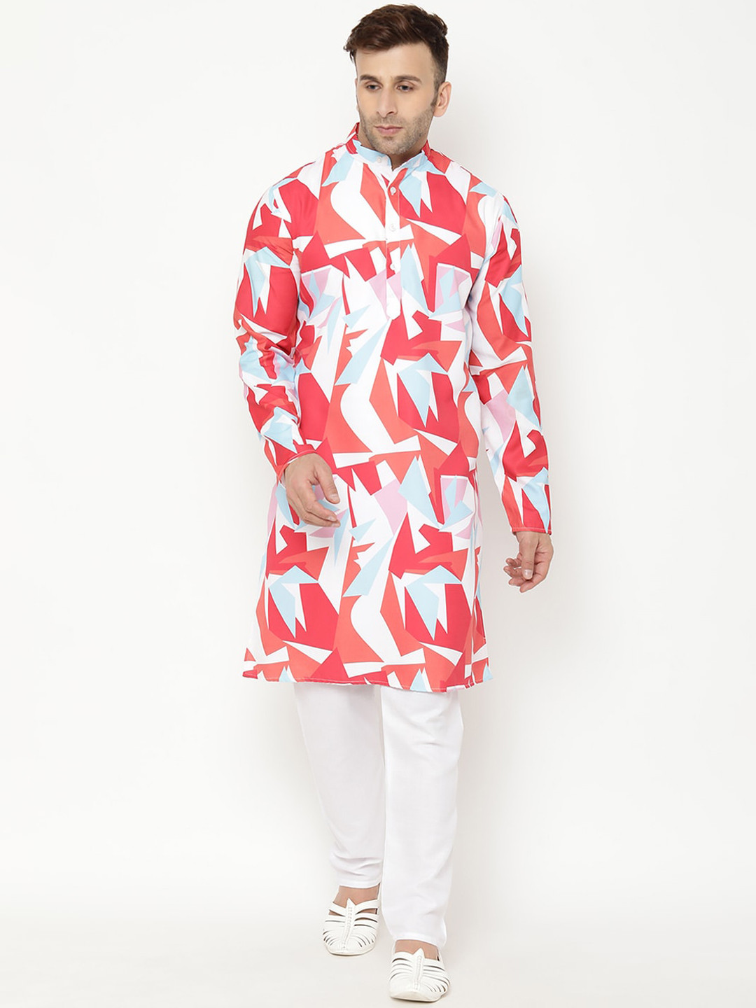 

hangup trend Men Printed Kurta with Pyjamas, Red