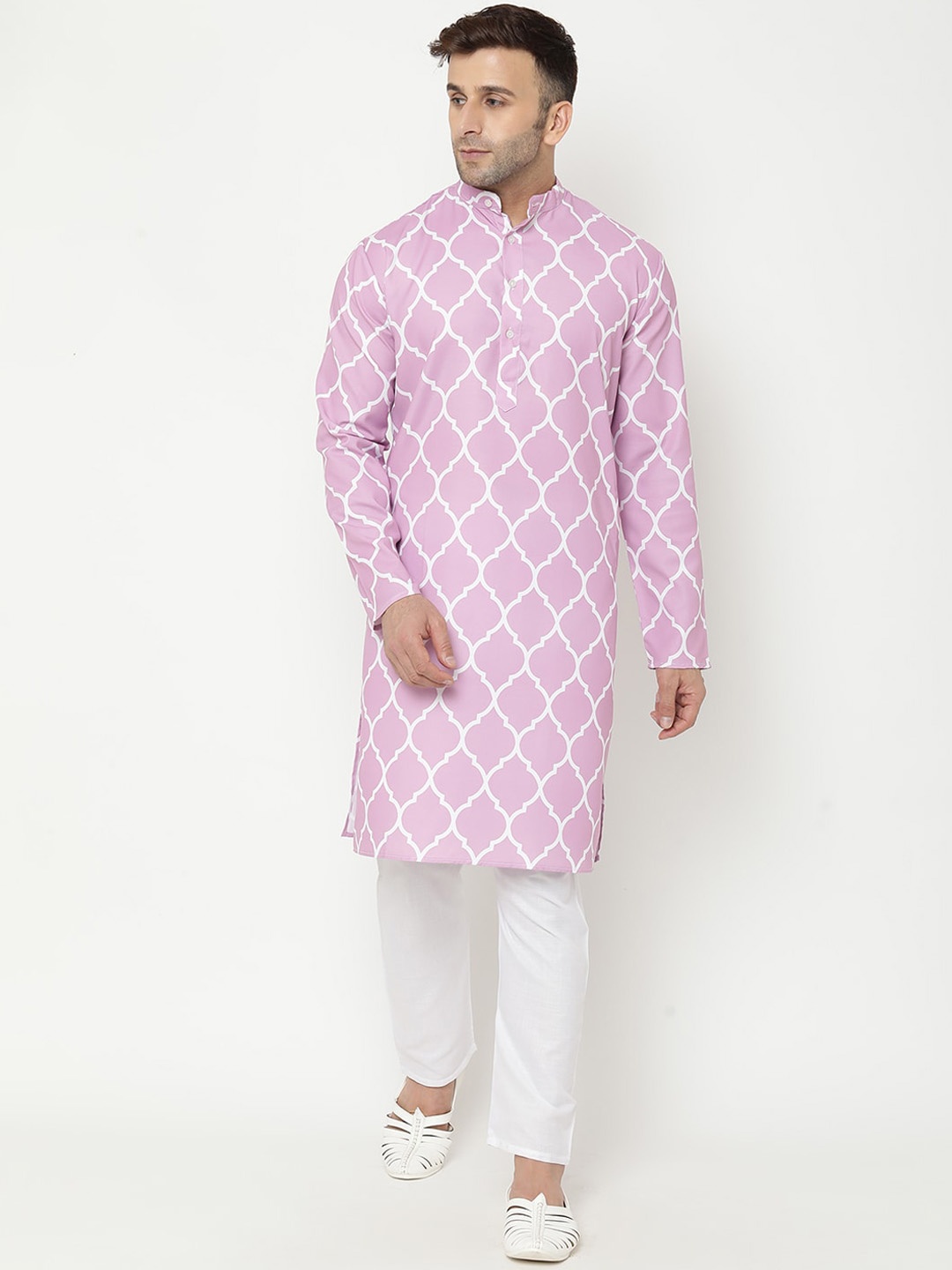 

hangup trend Men Ethnic Motifs Printed Kurta with Pyjamas, Pink