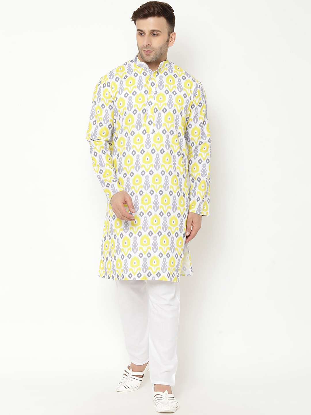 

hangup trend Men Ethnic Motifs Printed Kurta with Pyjamas, Yellow