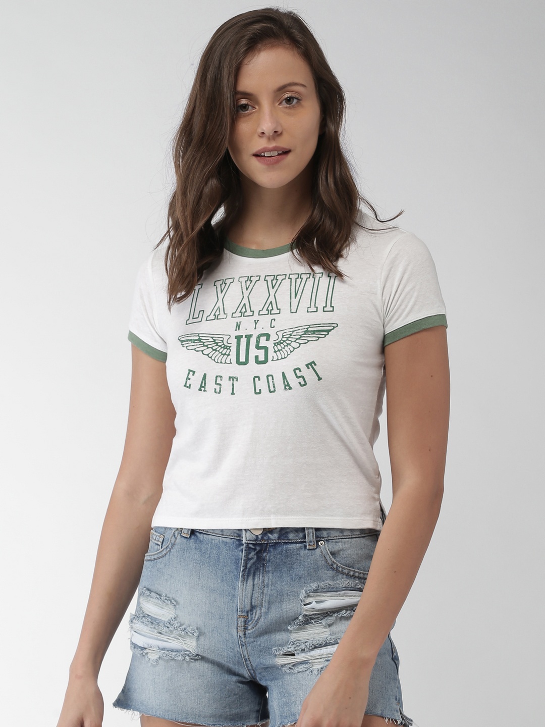 

Aeropostale Women Off-White Printed Round Neck T-shirt