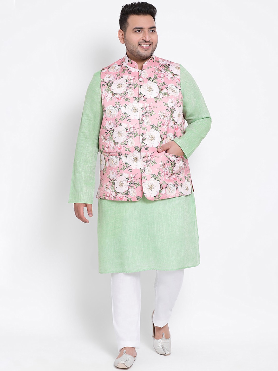 

hangup trend Men Pink Floral Kurta & Pyjama With Jacket