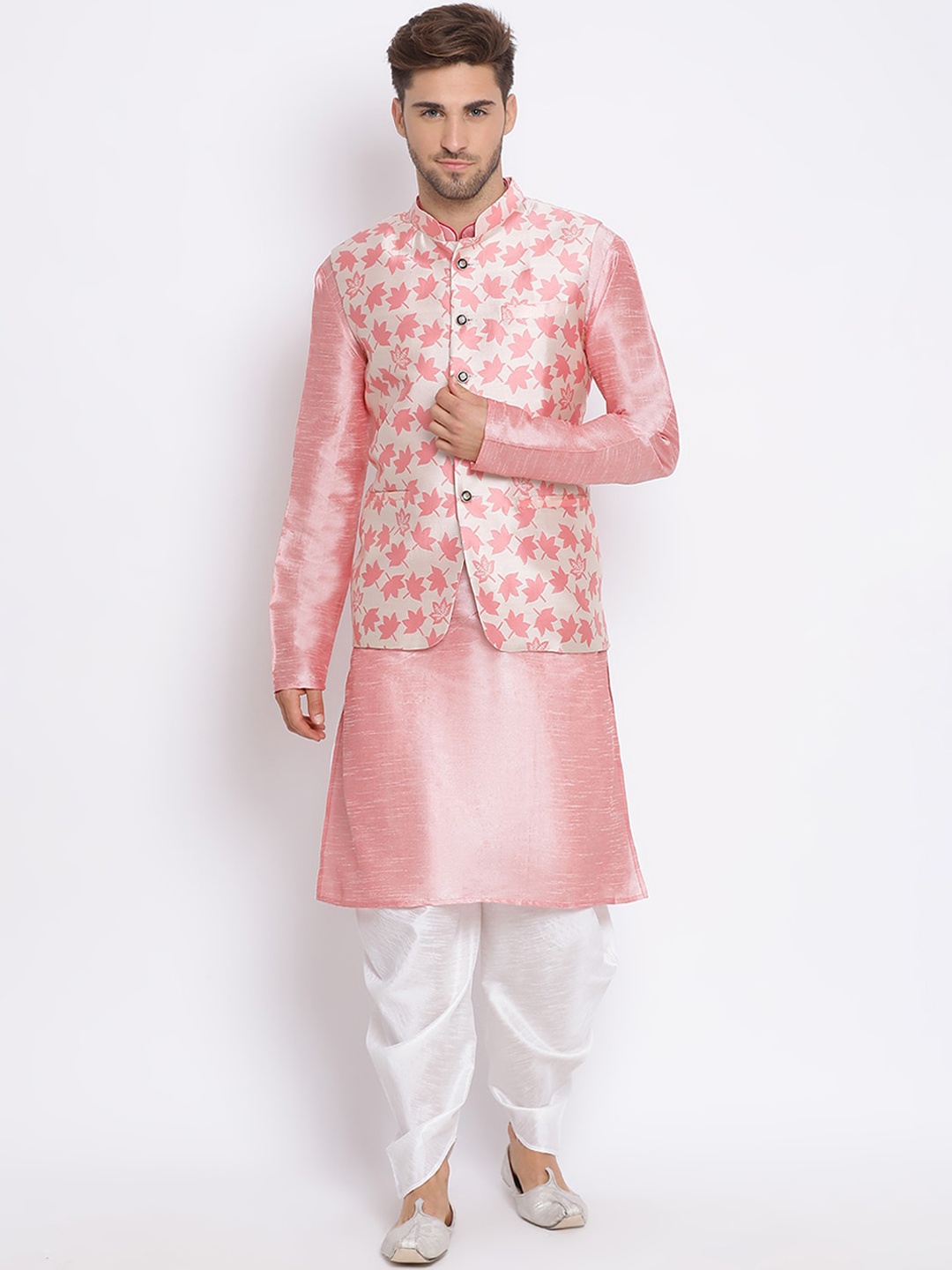 

hangup trend Men Pink Kurta with Dhoti Pants With Jacket