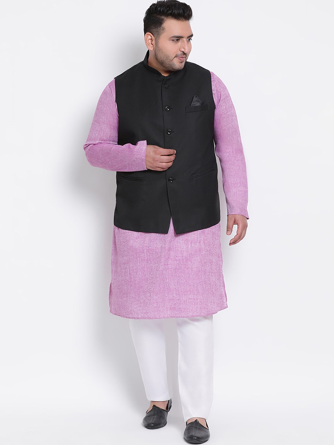 

hangup trend Men Plus Size Purple Kurta with Pyjamas & Nehru Jacket