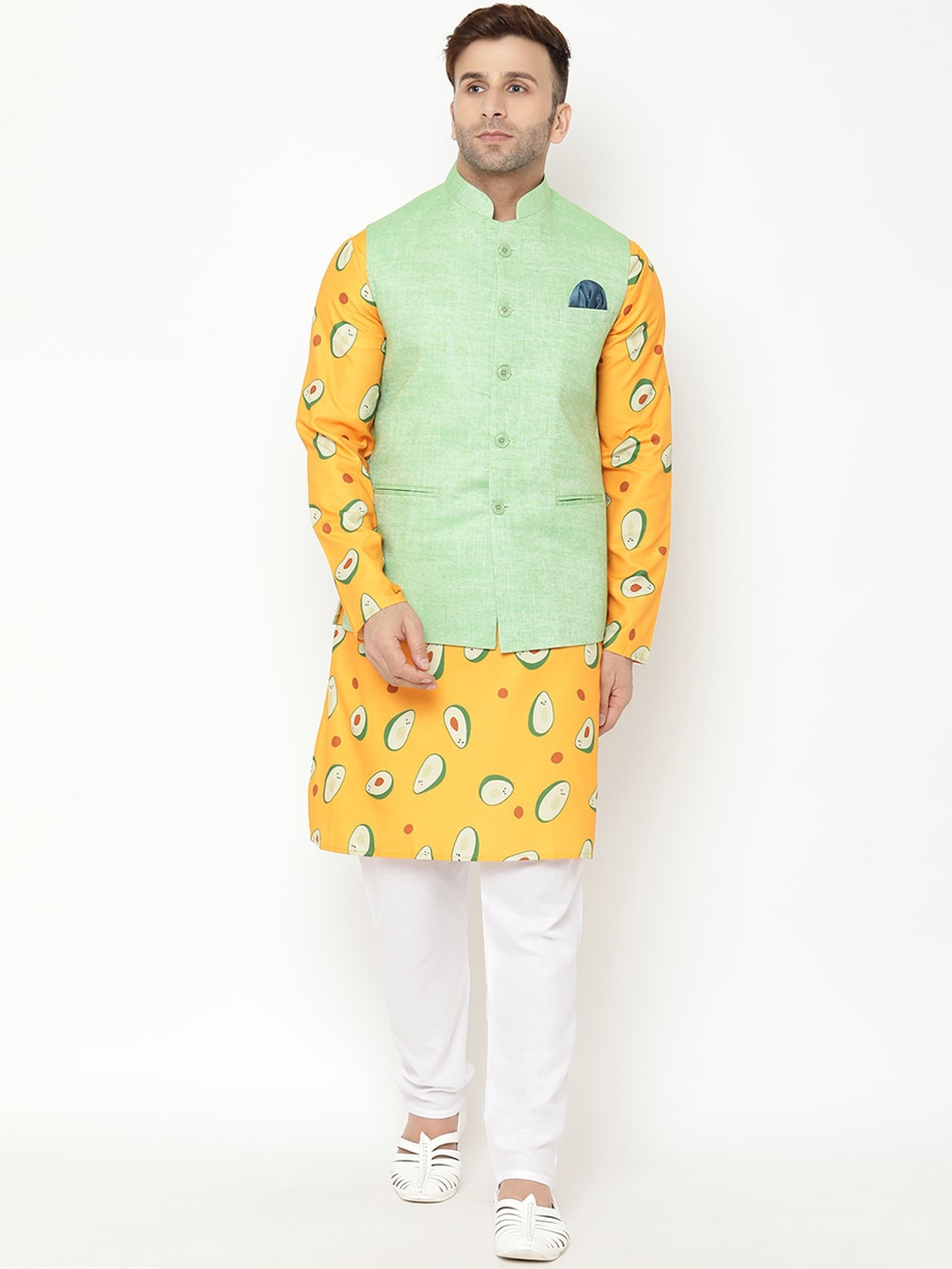 

hangup trend Men Yellow Printed Kurta with Pyjamas