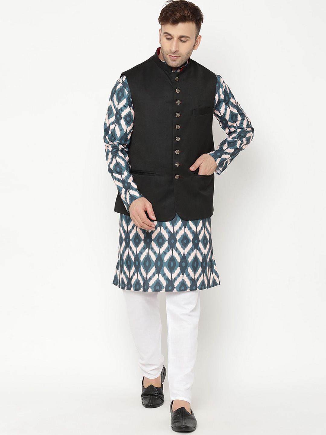 

hangup trend Men Ethnic Motifs Printed Kurta with Churidar, Green