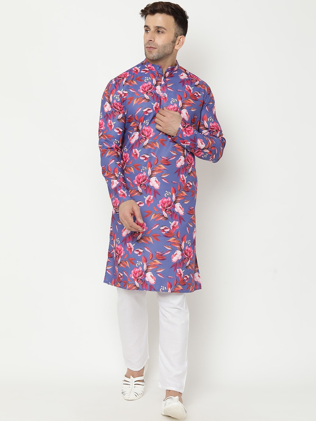 

hangup trend Men Floral Printed Kurta with Churidar, Purple
