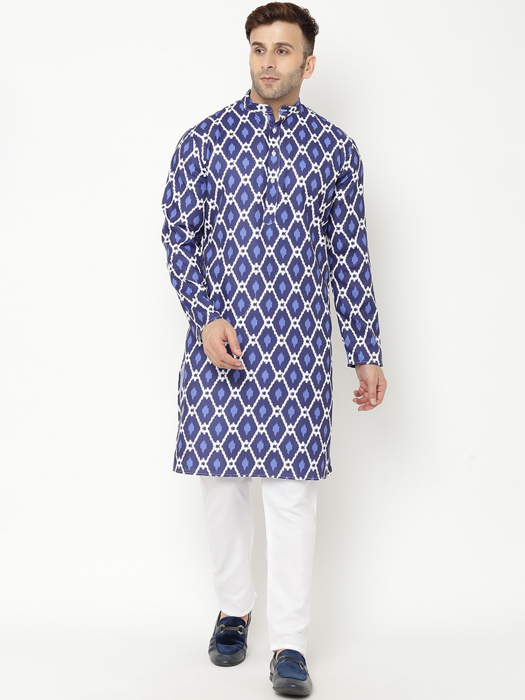 

hangup trend Men Ethnic Motifs Printed Kurta with Churidar, Navy blue