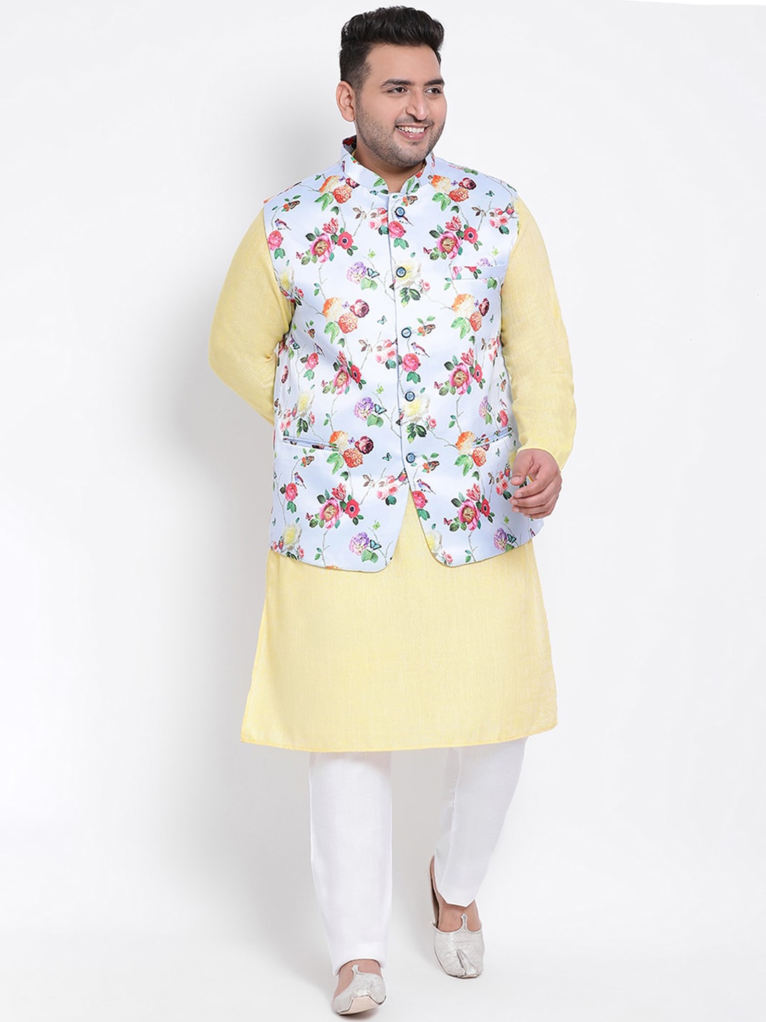 

hangup trend Men Solid Kurta with Pyjama & Nehru Jacket, Yellow