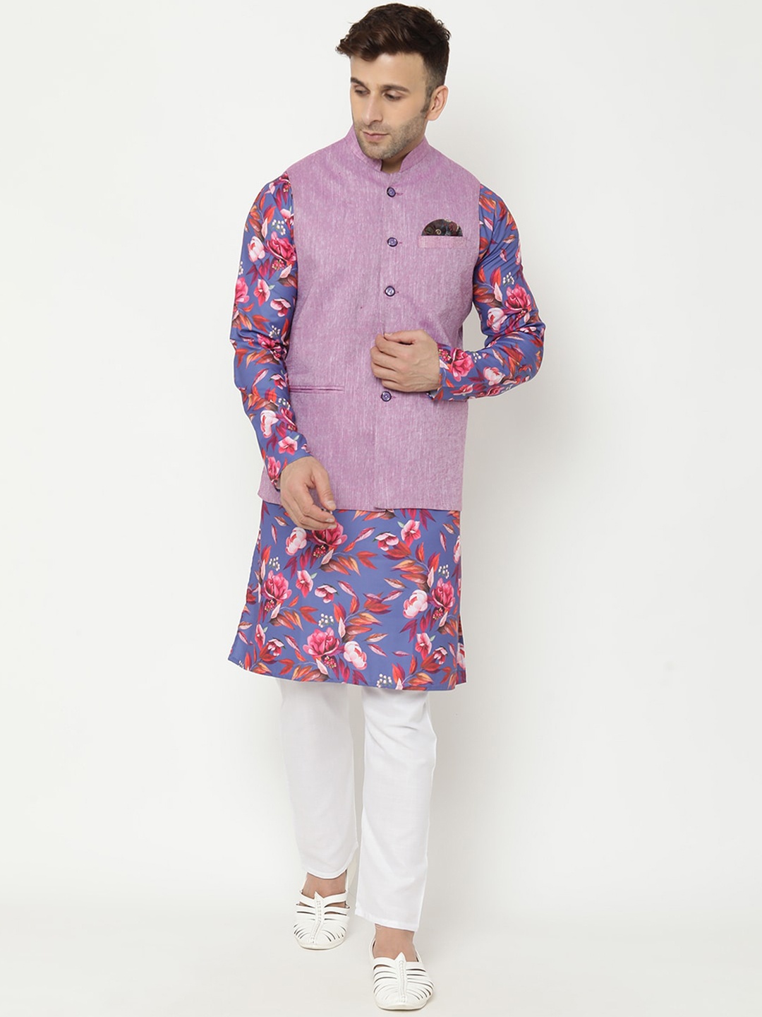 

hangup trend Men Floral Printed Kurta with Pyjama, Purple