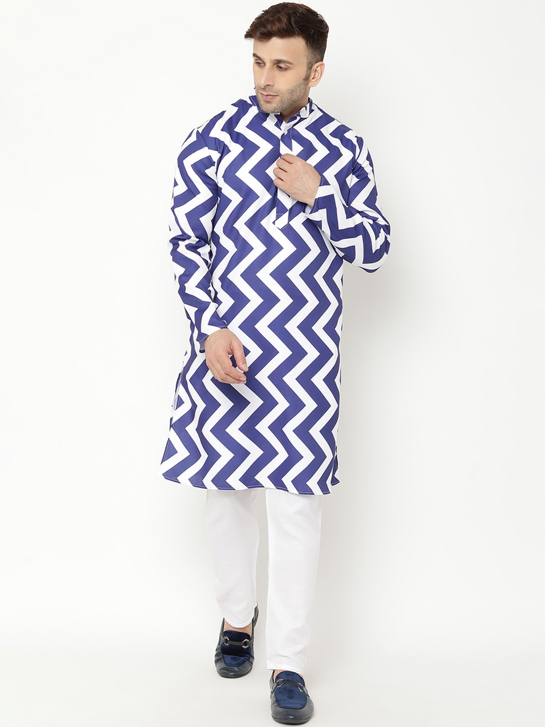 

hangup trend Men Printed Kurta with Pyjama, Blue