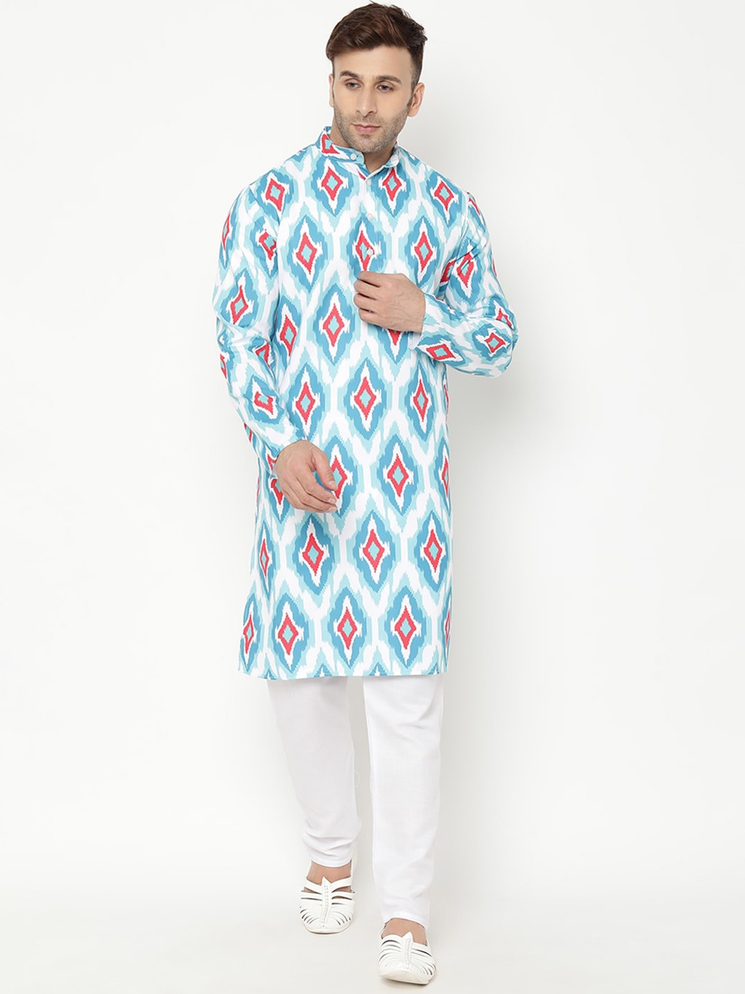 

hangup trend Men Ethnic Motifs Printed Kurta with Pyjamas & Jacket, Blue