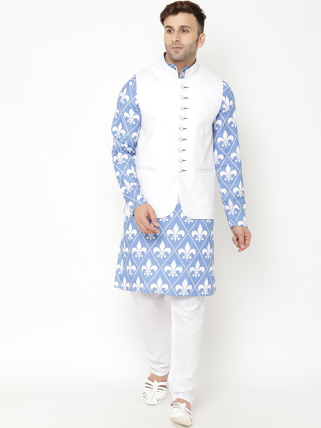 

hangup trend Men Blue Floral Printed Kurta with Pyjamas