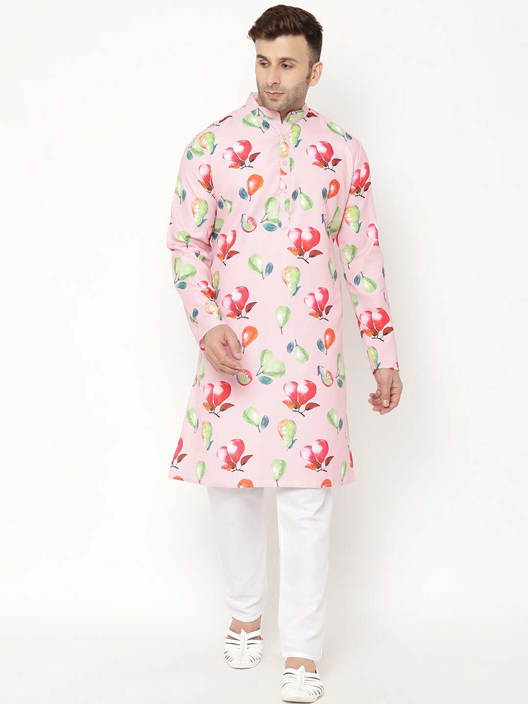 

hangup trend Men Floral Printed Kurta with Pyjamas, Pink