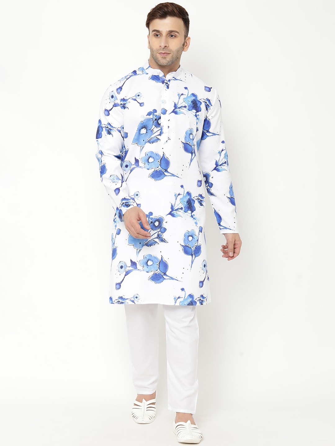 

hangup trend Men Floral Printed Kurta with Pyjamas, Blue