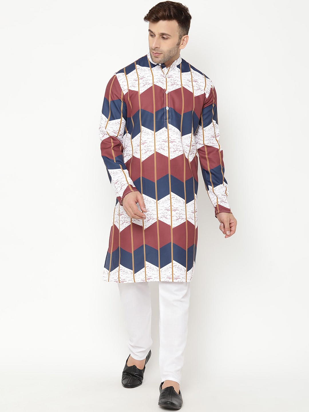 

hangup trend Men White Printed Kurta with Pyjama