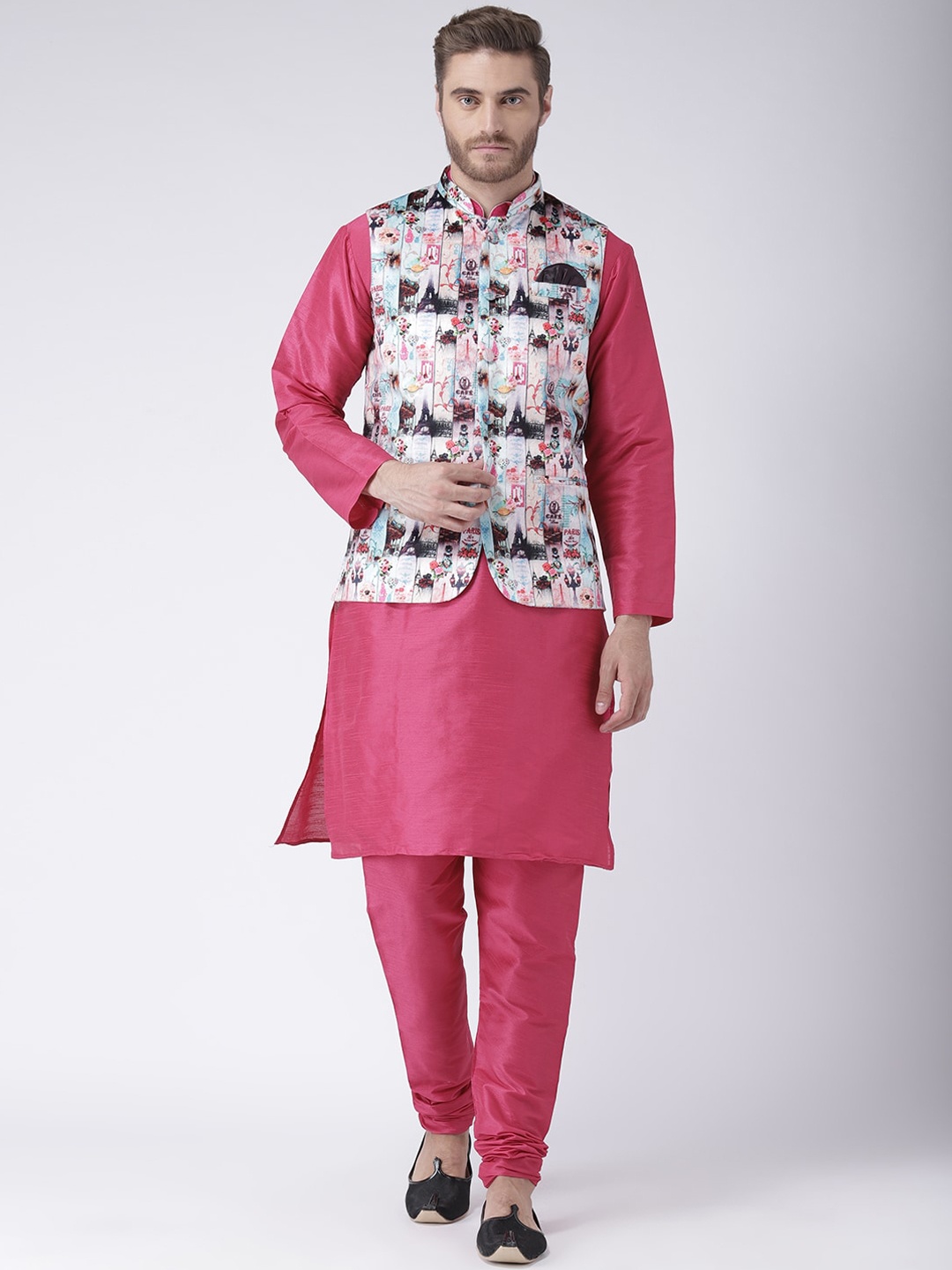 

hangup trend Men Pink Kurta with Churidar & Nehru Jacket