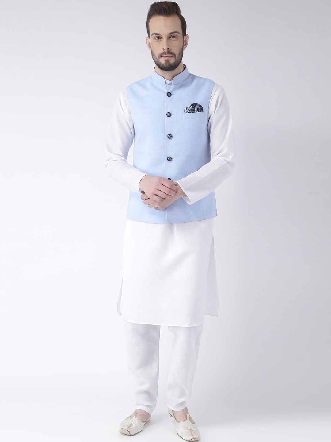 

hangup trend Men White Pure Cotton Kurta with Pyjama & Nehru jacket Set