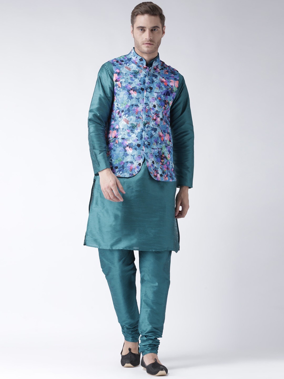 

hangup trend Men Teal Floral Printed Kurta with Pyjamas