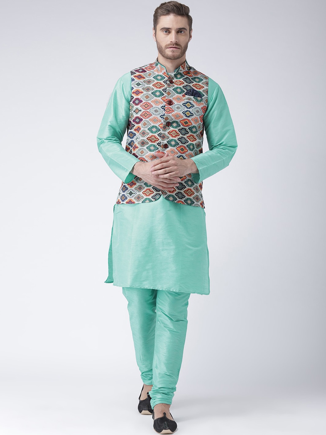 

hangup trend Men Green Kurta with Churidar & Nehru Jacket