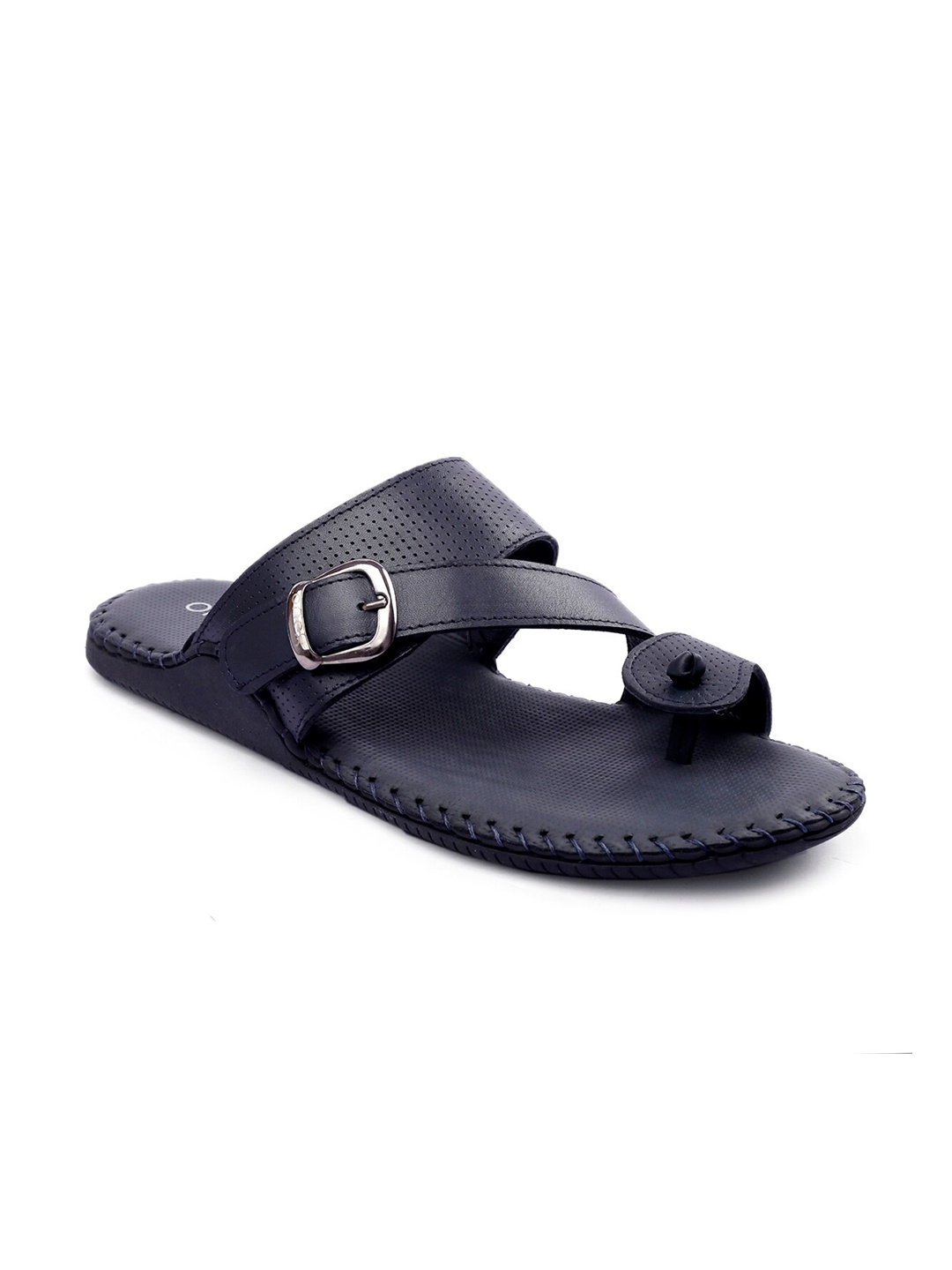 

One8 Men Navy Blue Leather Slip-On Flip Flops