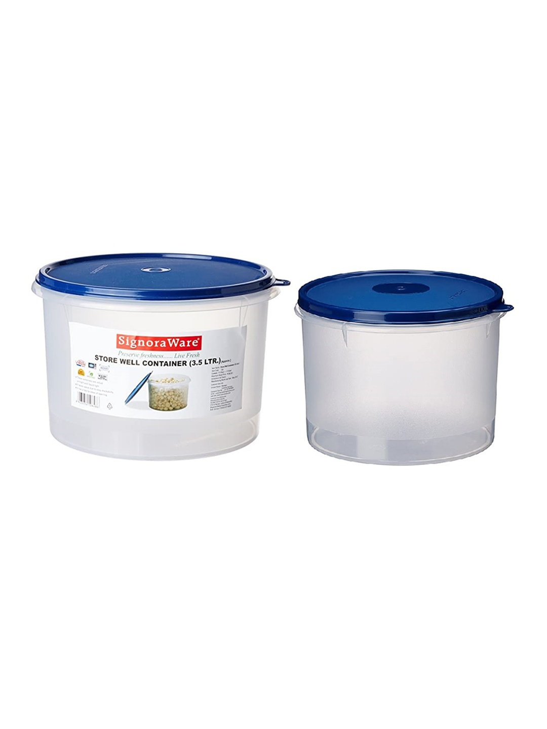 

SignoraWare Set Of 2 Dishwasher Safe Solid Round Plastic Container, Blue