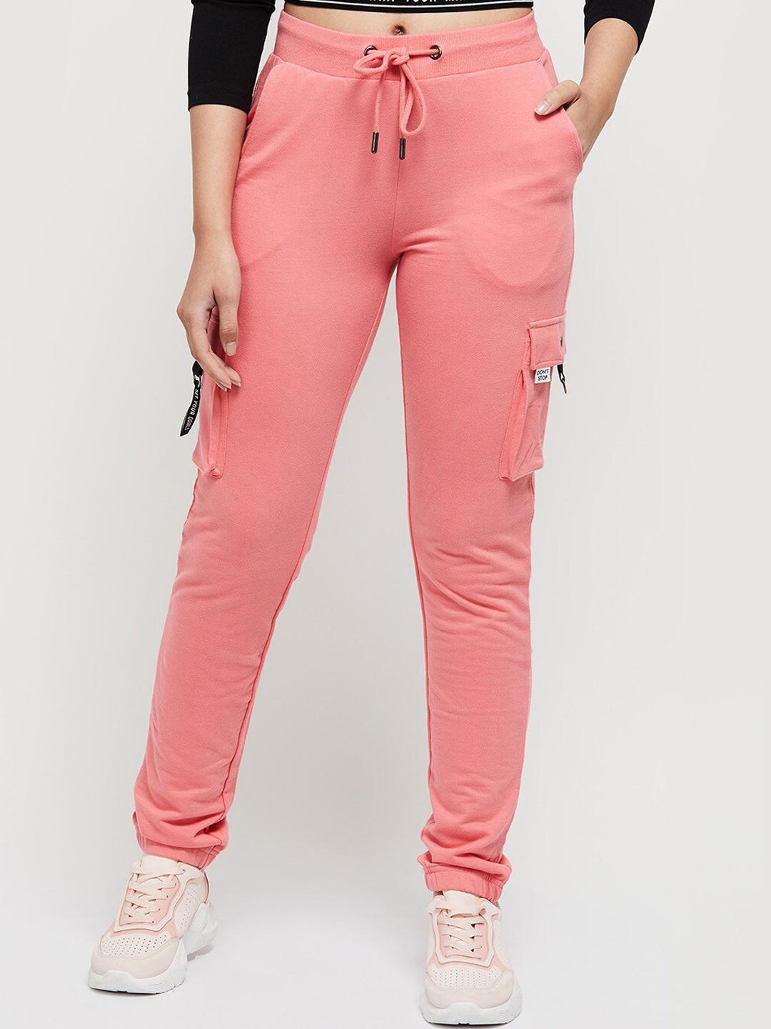 

max Women Solid Pure Cotton Joggers, Coral