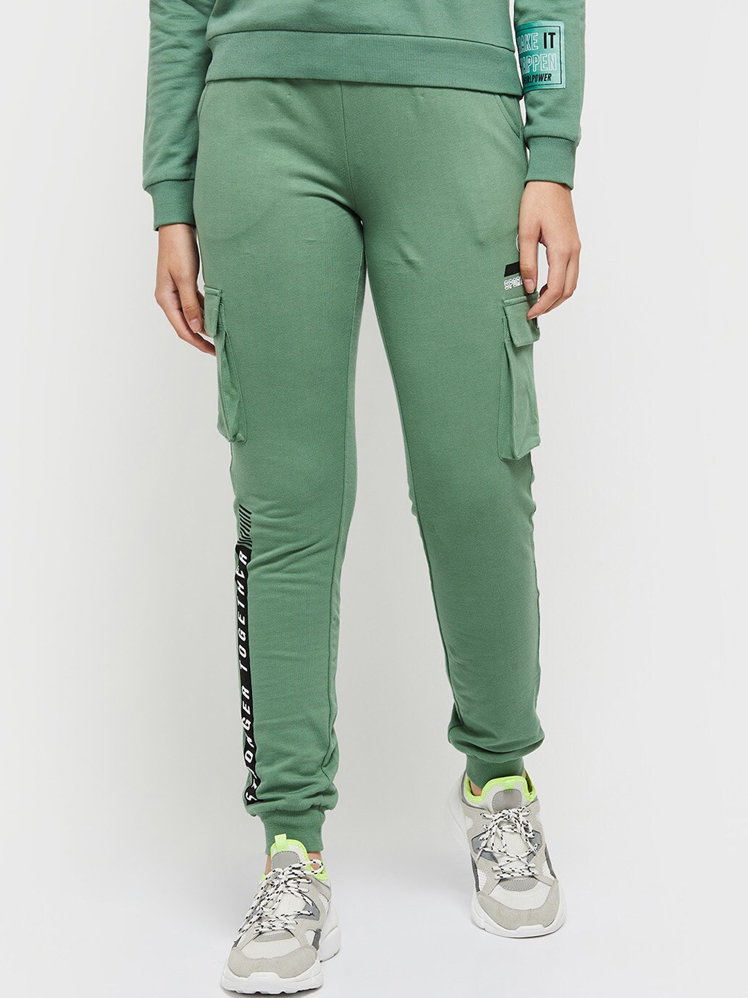 

max Women Solid Pure Cotton Joggers, Green
