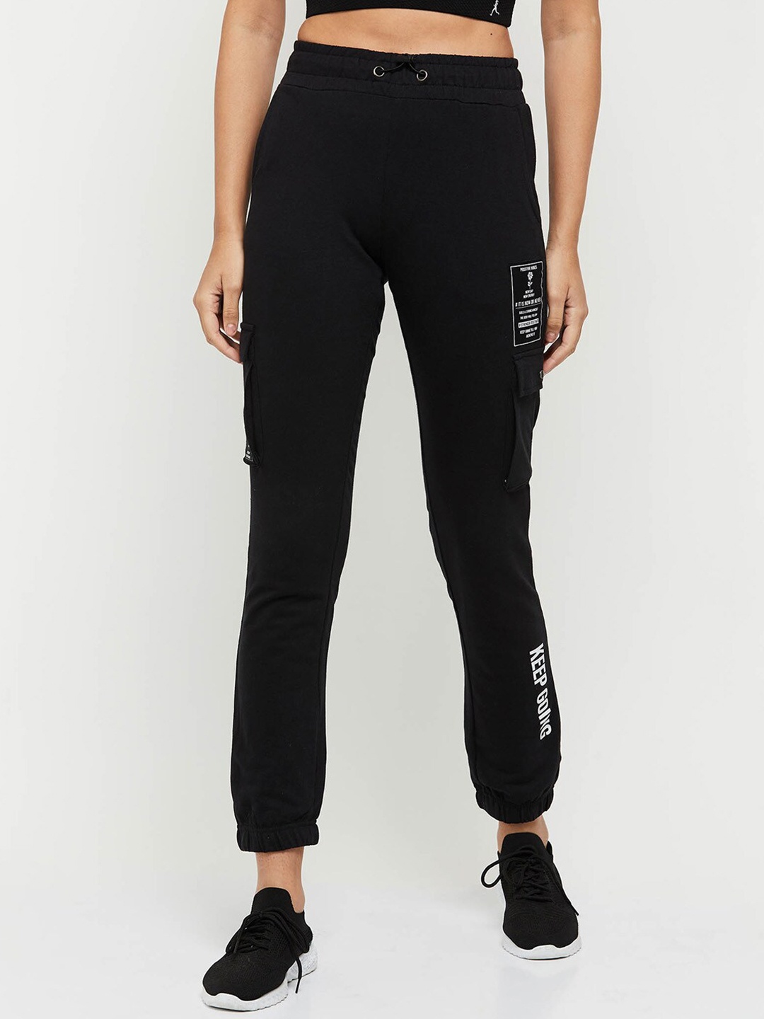 

max Women Solid Pure Cotton Sports Joggers, Black