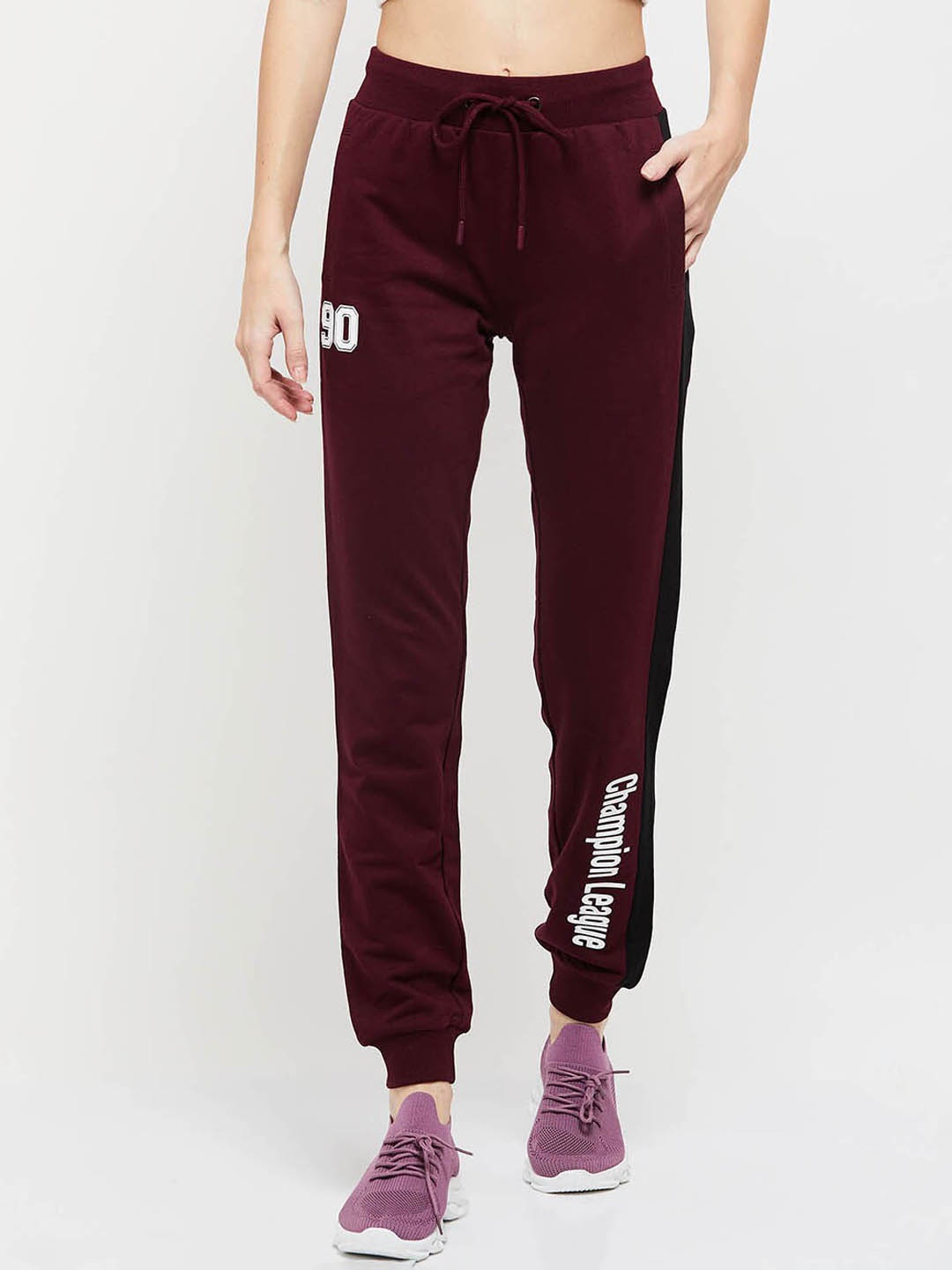 

max Women Regular Fit Solid Cotton Sports Jogger, Burgundy