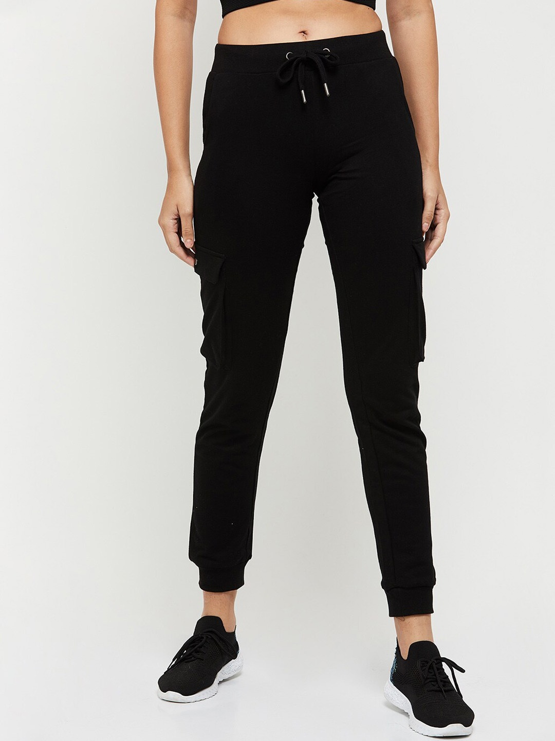 

max Women Solid Pure Cotton Joggers, Black